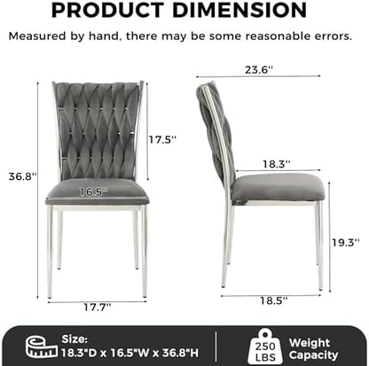 Velvet Dining Chairs Set of 6, Modern Upholstered Kitchen Chairs with Silver Metal Legs, Woven Velvet Fabric and High Back, Dirt Resistance, Easy to Assemble, for Home, Living Room - Dark Grey