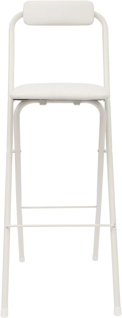 1 Pcs Folding Bar Stool with Backrest 29.5 Inch Tall Foldable Stool Chair Portable High Folding Bar Chair Counter Height Seat Cushioned Padded for Kitchen Island Shop Cafe Dining Room (White)