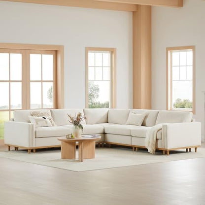 CHITA 114” Super Large Sectional Modular Sofa, Down Filled, 5 Seat, Linen | Down Filled, Sectional Modular Sofa, Super Large, Luxury, Extra-Deep Seats, High-leg Design