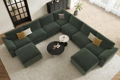 EASE MOOSE Oversized Modular Sectional Sofa with Ottoman, Modern Luxury Wide Deep Modular Couch, U Shaped Couch for Big Spaces Living Room,Green