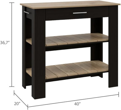 Kitchen Island 40 with Two Shelves One Drawer Four Legs | Includes two open shelves and one drawer for organized storage