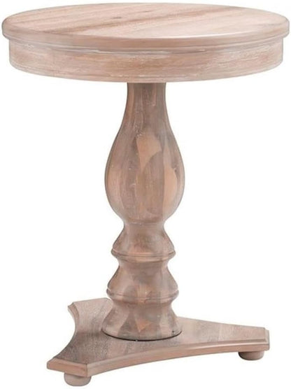 Pemberly Row Round Wood Side Table, 20" D x 24.5" H, Natural Brown Finish, Pedestal Base, Acacia/Rubberwood/MDF Construction, Accent Table for Living Room or Bedroom Use
