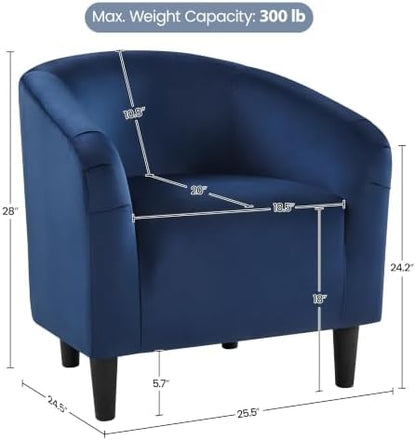 Yaheetech Small 25.5in Wide Velvet Barrel Accent Chair Bedroom, Navy Blue | Compact Cozy Barrel Chairs with a Curved Silhouette, Upholstered Furry Armchair for Small Spaces, Living Room Bedroom Corner