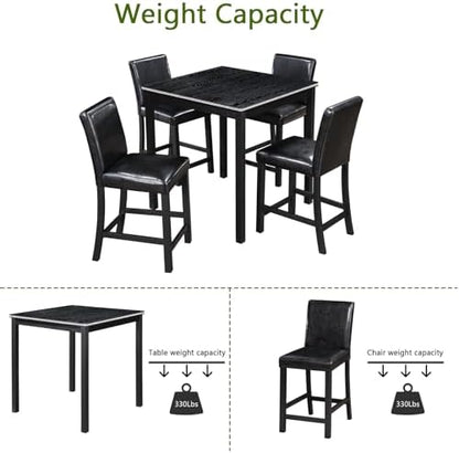 LUMISOL Dining Table Set for 4, Solid Wood Counter Height Kitchen Table Set with 4 Upholstered Chairs, Farmhouse Table and Chairs for Kitchen, Dining Room, Home Bar, Black