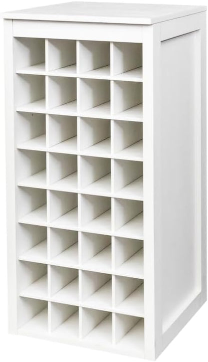 Freestanding Floor Wine Rack, 32 Bottle Wooden Wine Cabinet for Small Spaces, Farmhouse Modular Stackable Bottle Holder, Tall Counter Storage Rack, Elegant Design (White)