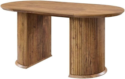 T4TREAM Fluted 63" Oval Dining Table for Kitchen Living Room, Rustic Brown