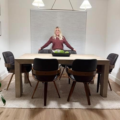 Dining Chairs Set of 6, 360° Swivel Faux Leather Dining Room & Kitchen Chairs with Arms, Ergonomic Curved Back, 19.7" Seat Height, Bentwood Solid Wood Frame, Walnut Finish, Mid-Century Modern, Beige