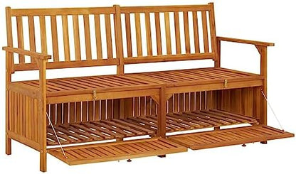 Solid Acacia Wood Storage Bench, Large Outdoor Garden Patio Seating with Storage, Rustic Wooden Entryway Bench, 3-Person Capacity, Oiled Finish, 58.3 Inch