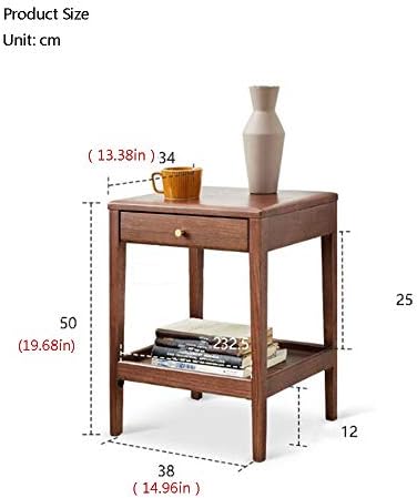 Telephone Table, Side Table with Drawer,Solid Wood Nightstand,Sofa Telephone Tables,Small Living Room Coffee Table,Double-Layer Storage,Walnut Color(