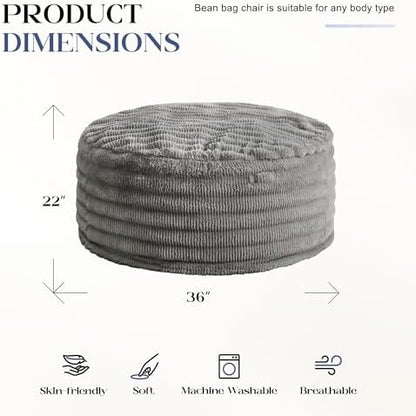 Hobestluk Bean Bag Chair Giant Beanbag Washable LivingRoom 3FT Grey Adult | Memory foam,Ergonomic Design,Breathable Detachable Cover,Removable,Easy Clean,2-Way-Use,No Assembly Required,Bedroom Dorm