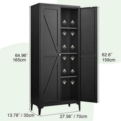 65"H Kitchen Pantry Storage Cabinets with 2 Doors and 3 Adjustable Shelves, Tall Metal Storage Cabinet with Adjustable Feet, White Cupboard for Kitchen, Dining Room, Living Room and Bathroom