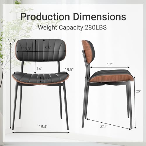 Modern Dining Chairs Set of 4,Upholstered PU Leather Kitchen Chairs,Black