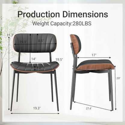 Modern Dining Chairs Set of 4,Upholstered PU Leather Kitchen Chairs,Black