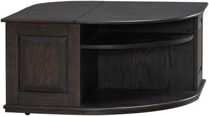 Pemberly Row 3 Piece Table Set, Rubberwood and Oak Veneers, Aged Oak Finish, Includes Cocktail Table with Lift Tops and Casters, 2 End Tables with Drawers, Antique Pewter Knobs, Living Room Furniture