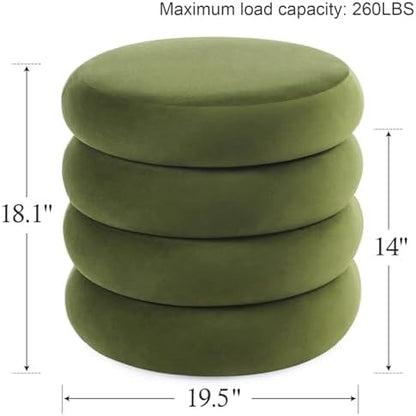 Flouki 19.5" Storage Ottoman Round, Vanity Stools for Bedroom, Velvet Pouf Ottoman with Removable Lid, Modern Ottomam Stool for Girls Women, Foot Stool for Living Room, Green