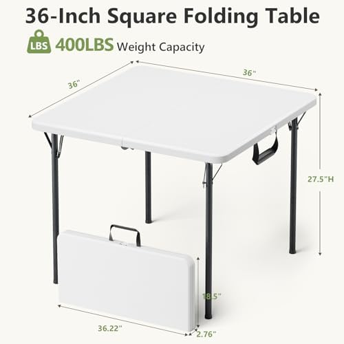 Folding Table and Chairs Set for 4, 36 Inch Foldable Card Table with Carrying Handle & 4 PU Leather Padded Folding Chairs, Portable Indoor Outdoor Dining Table Set for Picnic, Camping, RV, Game Night
