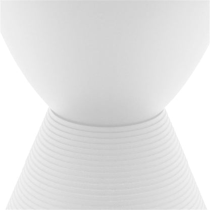 Pemberly Row Contemporary Round Plastic End Table, White Finish, 11.75 in x 16.75 in, Hourglass Shape with Ribbed Bottom Design, Hidden Storage, Lightweight Compact Indoor Outdoor Side Table