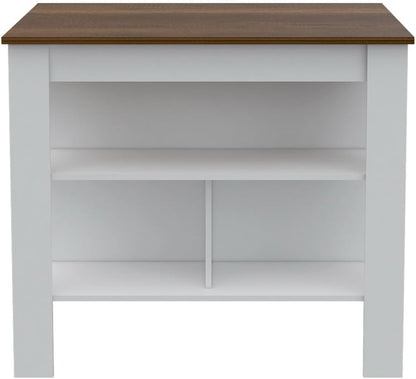Burlingame Kitchen Island and Wall Cabinet Set - White & Walnut MDF