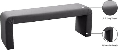 Meridian Furniture Minimalist Collection Modern | Contemporary Velvet Upholstered Bench, 53" W x 14.75" D x 18.25" H, Grey