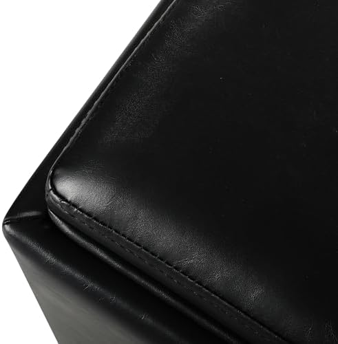 Adeco 17" Black Storage Ottoman Cube with Tray Lid, Small Footstool with Storage, Square End Table for Living Room & Bedroom