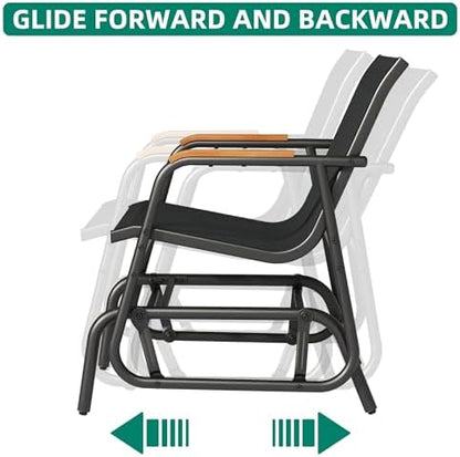 YITAHOME 3 Piece Patio Glider Set Textilene Gliders Outdoor Furniture Black | Heavy-duty Patio Glider Set w/Breathable Fabric, Smooth Gliding, Wooden Armrest, Tempered Glass Table, Easy Assembly Cleaning