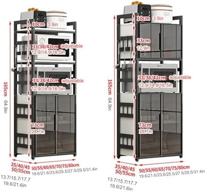 Kitchen Storage Cabinet with Adjustable Shelves Glass Door and Microw Stand Freestanding Cupboard for Dining Room Living Room and Study Room Oven Rack and Bakers Rack Modern Storage Solution
