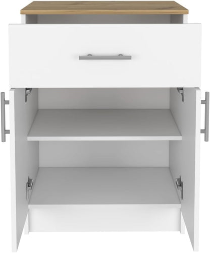 DEPOT E-SHOP Barbados Pantry Organizer Cabinet with One Drawer, Two Interior Shelves, and Two Doors, 33" H, White/Light Oak, Kitchen
