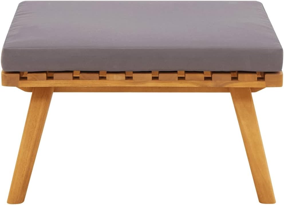 Outdoor Patio Footstool with Thickly Padded Cushion, 23.6x23.6 Inch Solid Acacia Wood Ottoman for Garden Deck Backyard Furniture