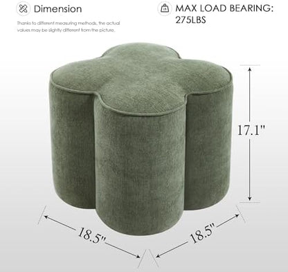 Zesthouse Flower Pouf Ottomans Foot Rest Set of 2, Linen Poofy Ottomans | Large Ottoman Footstool for Couch, Modern Living Room Stool Seat, Cute Square Vanity Stool for Bedroom, Green Dorm Foot Stool