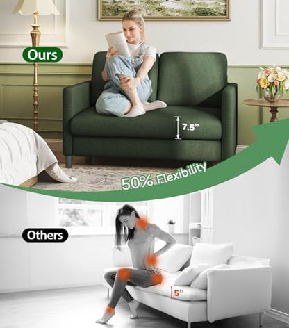 Welzona Loveseat, 51" Small Couch, Teddy Love Seat, Small Loveseat Sofa | Comfy Teddy Fabric, Tool-free Setup, Washable Covers, All-wood Small Sofa Couch for Living Room, Bedroom, Small Spaces, Green