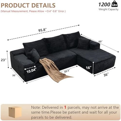 Sectional Couches for Living Room Cloud Couch Sofa with L-Shape Couch in a Box Upholstered Couchs Modern Modular Sectional Couch with Chaise(Black,3 Seater-Right-Facing Chaise-96)