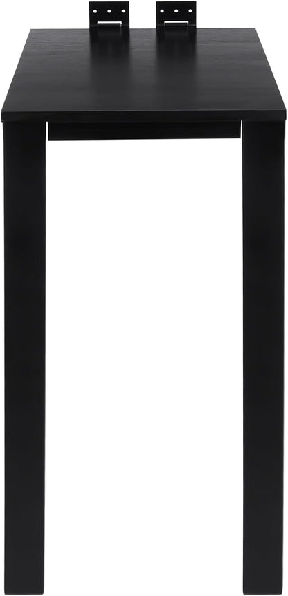 Folding Dining Table, Wall Mounted Folding Table with Support Legs, 29.52 x 15.75 x 29.13 Inch Sturdy Kitchen Desk, Wooden Desk for Small Space Bedroom Living Room Study Room Lounge Office (Black)