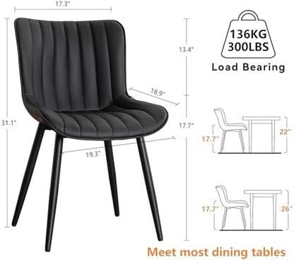 YOUNUOKE Dining Chairs Set of 2 Mid-Century Modern Kitchen Chair Black | Faux leather upholstered with Back, fits dining living waiting room guest reception. Waterproof easy to clean assemble, 300lb
