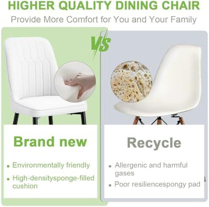 Dining Chairs Set of 4,Modern Dining Room Chairs,Faux Leather Dining Chairs with Thick Cushion and Metal Legs,White Kitchen Chairs for Dining Room Kitchen, White