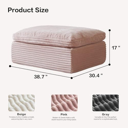 38.7" Plush Corduroy Ottoman, Upholstered Cloud Ottoman for Couch in a Box,Oversize Poufs for Living Room & Bedroom Sofa Ottomans,Comfy Seating with Dense Foam Padding,Pink