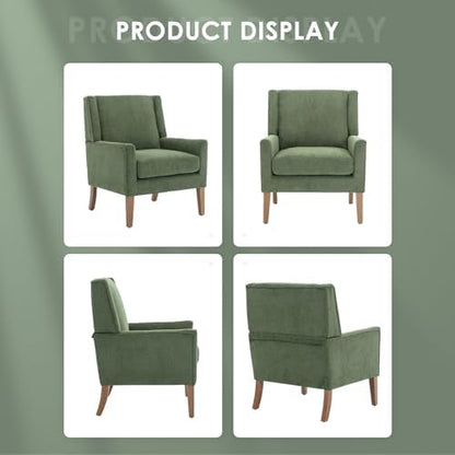 COLAMY Modern Wingback Living Room Chair, Upholstered Fabric Accent Armchair, Single Sofa Chair with Lounge Seat and Wood Legs for Bedroom/Office/Reading Spaces, Green