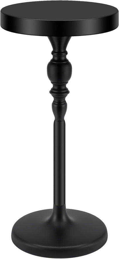 CroBlissful Black Metal Martini Table 9.5 x 9.5 x 20.5 Inches Round Drink Tables Decorative Pedestal Side Desk for Small Spaces Cocktail Drink Holder Stand Small End Shelf for Living Room Bedroom