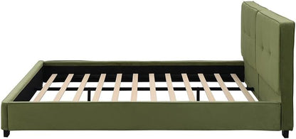 Christopher Knight Home Cordo King Size Bed, Velvet Upholstered Platform Bed, Wooden Slats Panel Support, Tufted Square Corners Haedboard, No Box Spring Needed, Easy Assembly, Oliver Green
