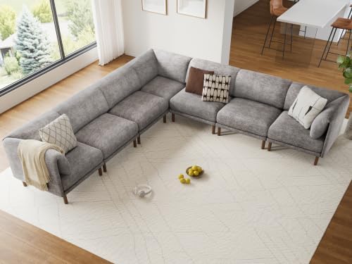 Cloud Sectional Couches for Living Room,Modular Sectional Sofa,Grey | V-Shaped Extra Deep 7 Seater,Mid Century Modern Oversized Sectional Couches with Solid Wood Leg,Large Sofa for Big Space