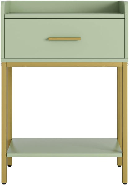Nightstand,Modern Bedside Table Night Stand with Storage Drawer and Open Shelf,Small End Side Table for Bedroom,Living Room,Green
