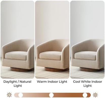 CHITA Swivel Accent Chair Set of 2, Wood Frame, Fully Assembled, Flax Beige | Fabric Barrel Arm Chair with 360° Swivel Solid Wood Base, Mid Century Modern Living Room Chair, 31"x31"x28", 350 Lb Capacity