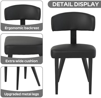 Dining Table Set for 4, 47" Round Kitchen Table with 4 Leather Dining Chairs, Tempered Glass Top with Metal Legs(All Black)