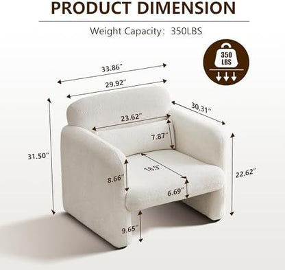33.86" Accent Chairs, Modern Velvet Fabric Arm Chair Comfy Upholstered Armchair Leisure Single Sofa Chair with a Waist Pillow for Bedroom, Office and Living Room (Beige)