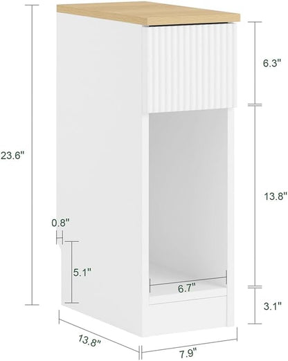 SoBuy Narrow Nightstand, Slim Bedside Tables with Drawers Suitable for Small Space, Easy Assemble (White) | Bedside Table Bedroom Living Room Table with Skirting Board Design, Space Saving for Small Spaces, White, FBT111-W