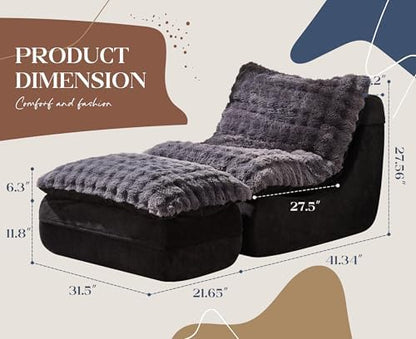 Hobestluk Small Couch Sofa Chaise Lounge Chair Recliner Chair with Footrest | Ergonomic Design,Fluffy Fabric,Multi-Functional Ottoman,No Assembly,Lounge Chair Indoor Bedroom Apartment | Dark Grey Single