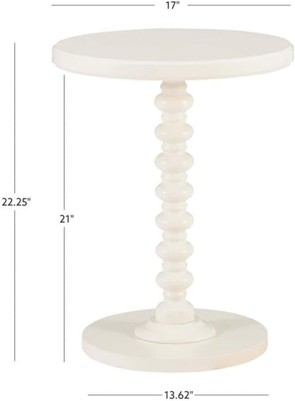 Pemberly Row Contemporary Wood Spindle Side Table, Off White Finish, 17" Round Top, Solid Rubberwood Construction, Turned Pedestal Base, Accent Table for Living Room, Entryway, or Bedroom Use