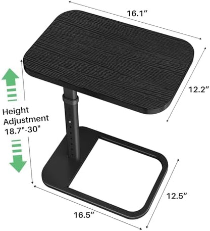 Kitstorack TV Tray Table, Adjustable Height & Rounded Metal Corners, Snack Table for Couch, Sofa, Bed, Chair, Living Room, C Shaped End Side Table for Eating, Dinner or Laptop, Small Spaces, Black