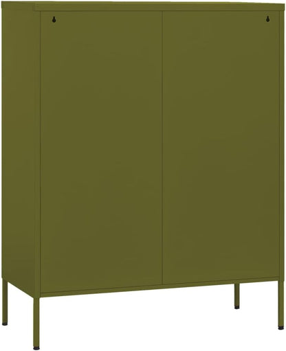 Olive Green Steel Storage Cabinet 13.8"x31.5"x40" Modern 4-Door Pantry Organizer & Bathroom Storage Cabinet Adjustable Shelves Robust Metal Frame for Living Room Kitchen Garage