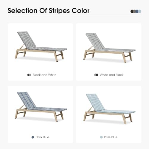 PURPLE LEAF Oversize Chaise Lounge Champagne Frame Set of 2, Dark Blue | 3-Year Color Retention PE Rattan, 2.4" Thickened Aluminum Frame, 16.14" Knee-Friendly Height, French-Inspired Style