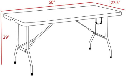 Romig Trestle 5 ft Folding Table, Blow Mold Plastic Top, Fold-in-Half with Carry Handle, Heavy-Duty Steel Frame, 60 x 29 x 29, White